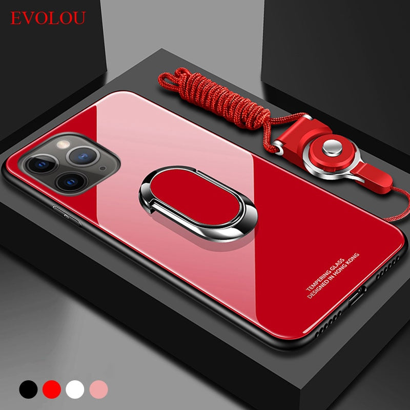 Coque pour iPhone en verre trempée classe et lumineuse / Case for iphone 13 12 11 Pro XR XS Max 7 8 Plus Tempered Glass Back Cover - kadopascher