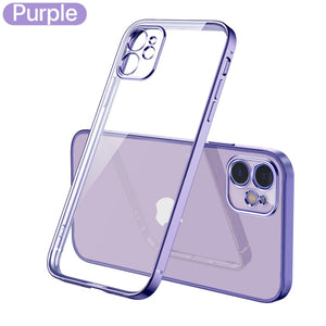 Coque luxe Apple série limitée / Luxury Plating Square Frame Silicone Transparent Case on For iPhone 11 12 13 Pro Max Mini - kadopascher