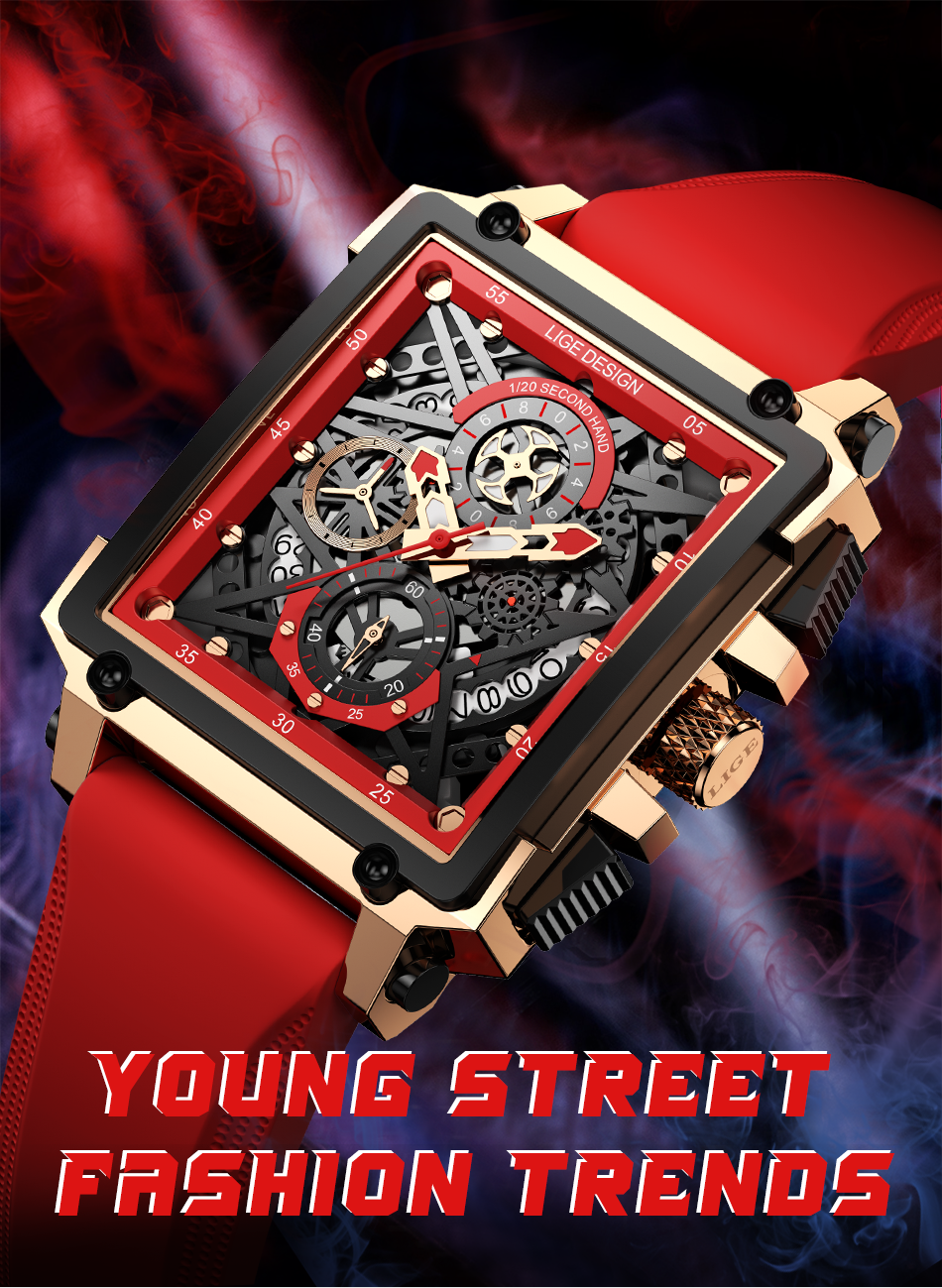 Montre luxe LIGE 2023 Top Brand Luxury Mens Watches Square Digital Sports Quartz Wrist Watch for Men Waterproof Stopwatch Relogio Masculino - kadopascher