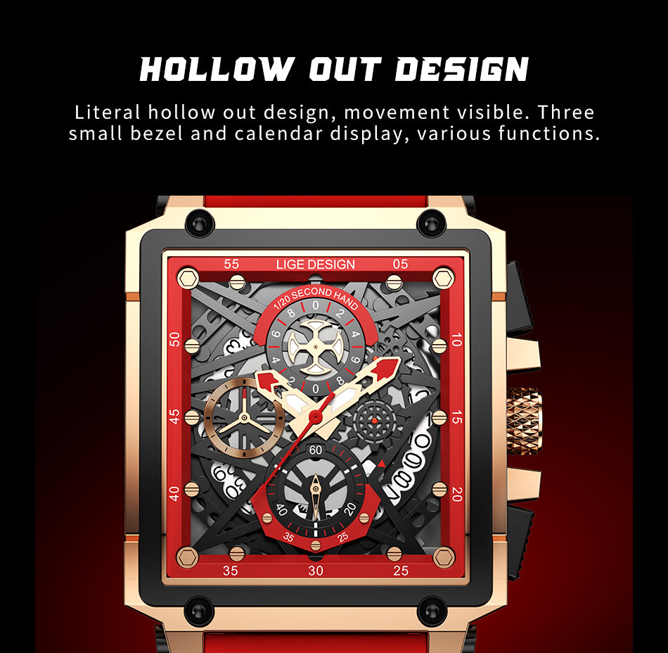 Montre luxe LIGE 2023 Top Brand Luxury Mens Watches Square Digital Sports Quartz Wrist Watch for Men Waterproof Stopwatch Relogio Masculino - kadopascher