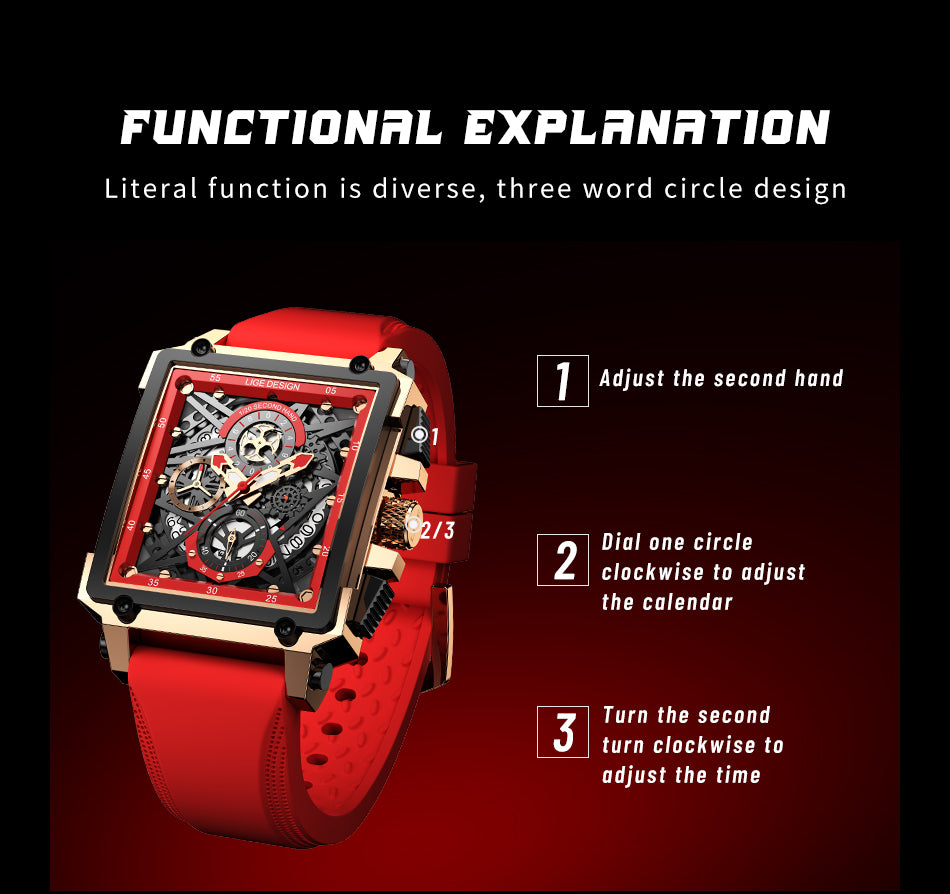 Montre luxe LIGE 2023 Top Brand Luxury Mens Watches Square Digital Sports Quartz Wrist Watch for Men Waterproof Stopwatch Relogio Masculino - kadopascher