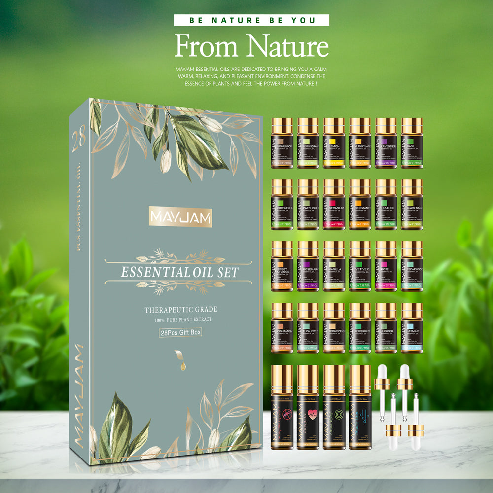 Huiles essentielles 28 flacons senteur du monde / 28pcs Pure Natural Essential Oils Gift Set Massage Shower Diffuser Aroma Oil Lavender Vanilla Sage Jasmine Rose Stress Relief - kadopascher