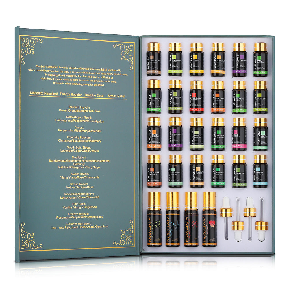Huiles essentielles 28 flacons senteur du monde / 28pcs Pure Natural Essential Oils Gift Set Massage Shower Diffuser Aroma Oil Lavender Vanilla Sage Jasmine Rose Stress Relief - kadopascher