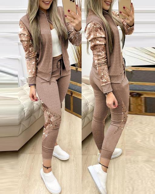 Ensemble 2 pieces pour femme / 2 Piece Set Autumn Winter Zipper Jacket + Long Pants Sports Suit Female Sweatshirt Sportswear Suit For Woman - kadopascher