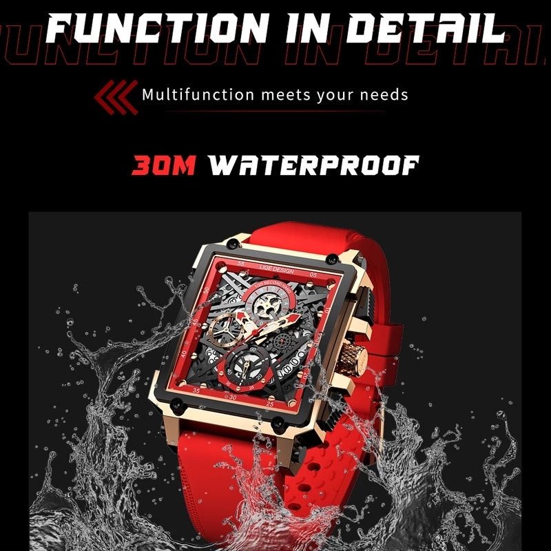 Montre luxe LIGE 2023 Top Brand Luxury Mens Watches Square Digital Sports Quartz Wrist Watch for Men Waterproof Stopwatch Relogio Masculino - kadopascher
