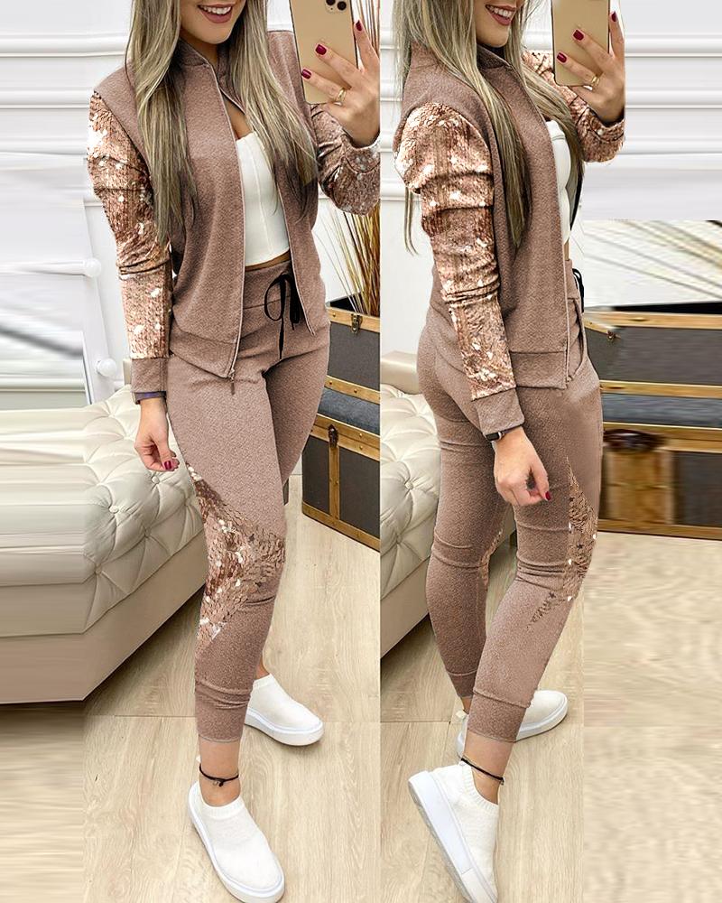 Ensemble 2 pieces pour femme / 2 Piece Set Autumn Winter Zipper Jacket + Long Pants Sports Suit Female Sweatshirt Sportswear Suit For Woman - kadopascher