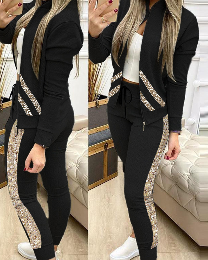 Ensemble 2 pieces pour femme / 2 Piece Set Autumn Winter Zipper Jacket + Long Pants Sports Suit Female Sweatshirt Sportswear Suit For Woman - kadopascher