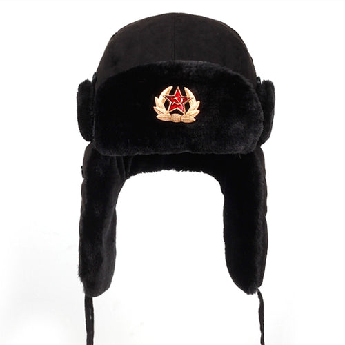 Bonnet chapeau / Armée soviétique Badge militaire Russie / Bomber Chapeaux Pilote Trappeur Aviator Cap Hiver Faux Lapin Fourrure / Casquettes de Neige - kadopascher.com