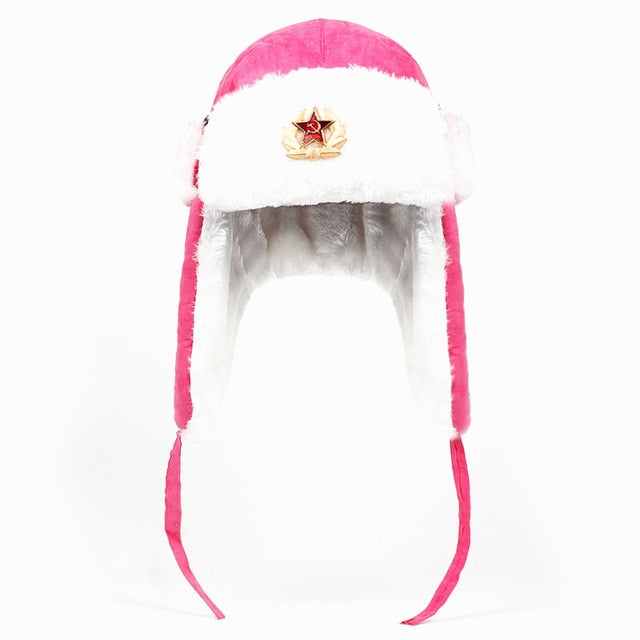 Bonnet chapeau / Armée soviétique Badge militaire Russie / Bomber Chapeaux Pilote Trappeur Aviator Cap Hiver Faux Lapin Fourrure / Casquettes de Neige - kadopascher.com