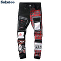 jeans patchwork homme / Trendy patchs design noir denim / pantalon long luxe homme - kadopascher.com