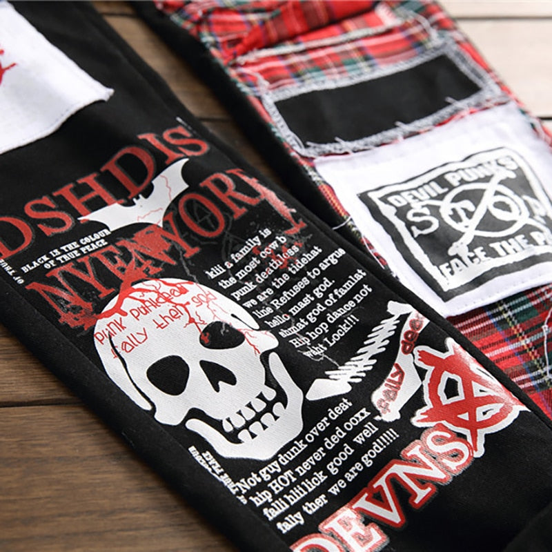 jeans patchwork homme / Trendy patchs design noir denim / pantalon long luxe homme - kadopascher.com