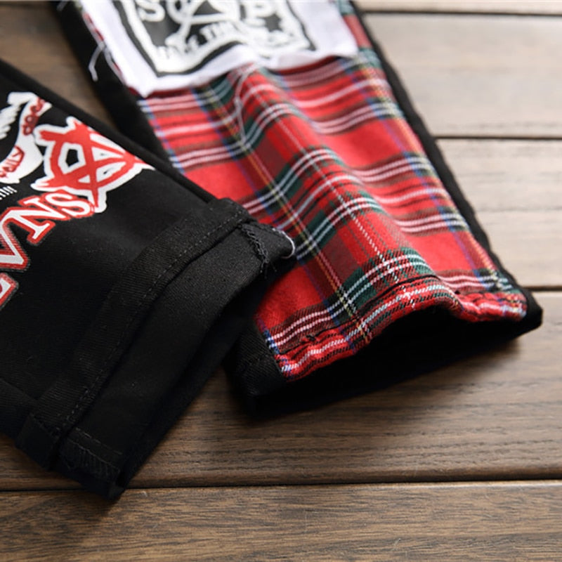 jeans patchwork homme / Trendy patchs design noir denim / pantalon long luxe homme - kadopascher.com