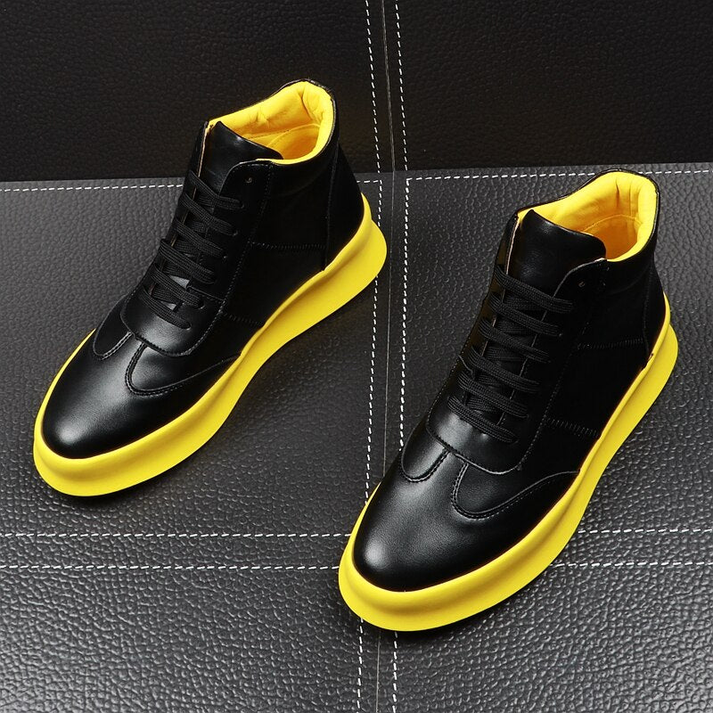 CuddlyIIPanda New Luxury Brand Men Fashion High Top Sneakers Spring Autumn Casual High Shoes Men Leather Boots Microfiber Shoes - kadopascher.com