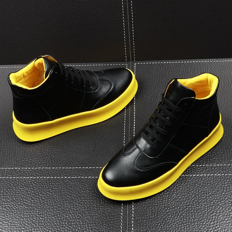 CuddlyIIPanda New Luxury Brand Men Fashion High Top Sneakers Spring Autumn Casual High Shoes Men Leather Boots Microfiber Shoes - kadopascher.com