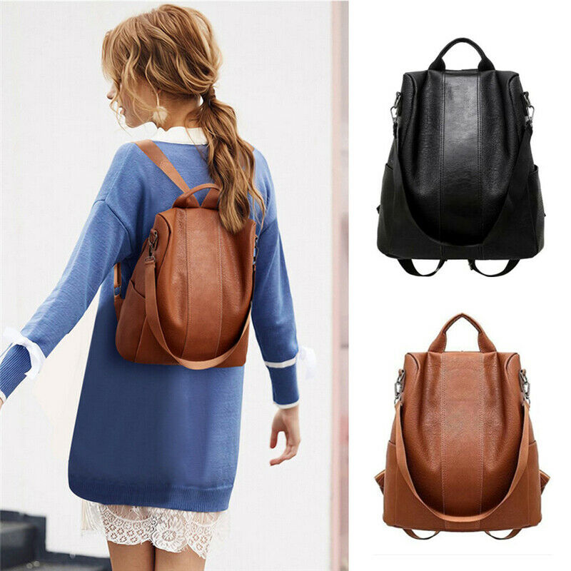 Sac à dos anti-vol féminin classique en cuir PU couleur unie sac à dos canta mode sac à bandoulière - kadopascher.com