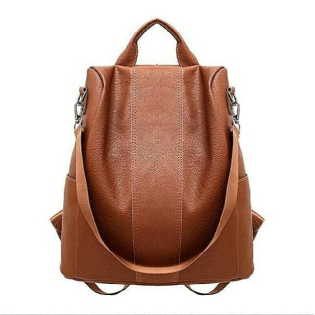Sac à dos anti-vol féminin classique en cuir PU couleur unie sac à dos canta mode sac à bandoulière - kadopascher.com