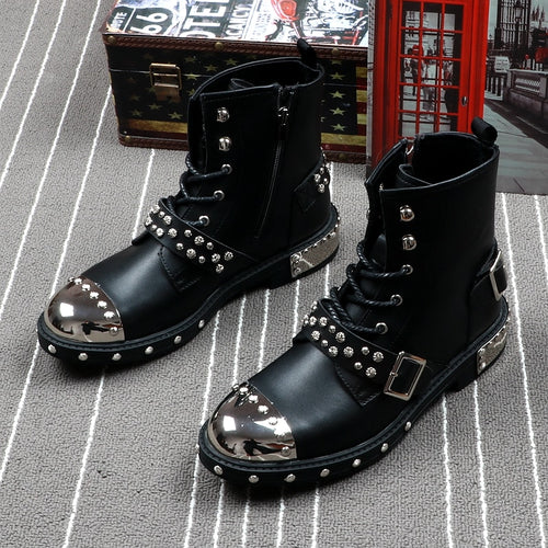 Bottes Marque De Luxe Hommes Rivets Punk Bottes Printemps Automne Hommes Bottes En Métal High Top Hommes Sneakers - kadopascher.com