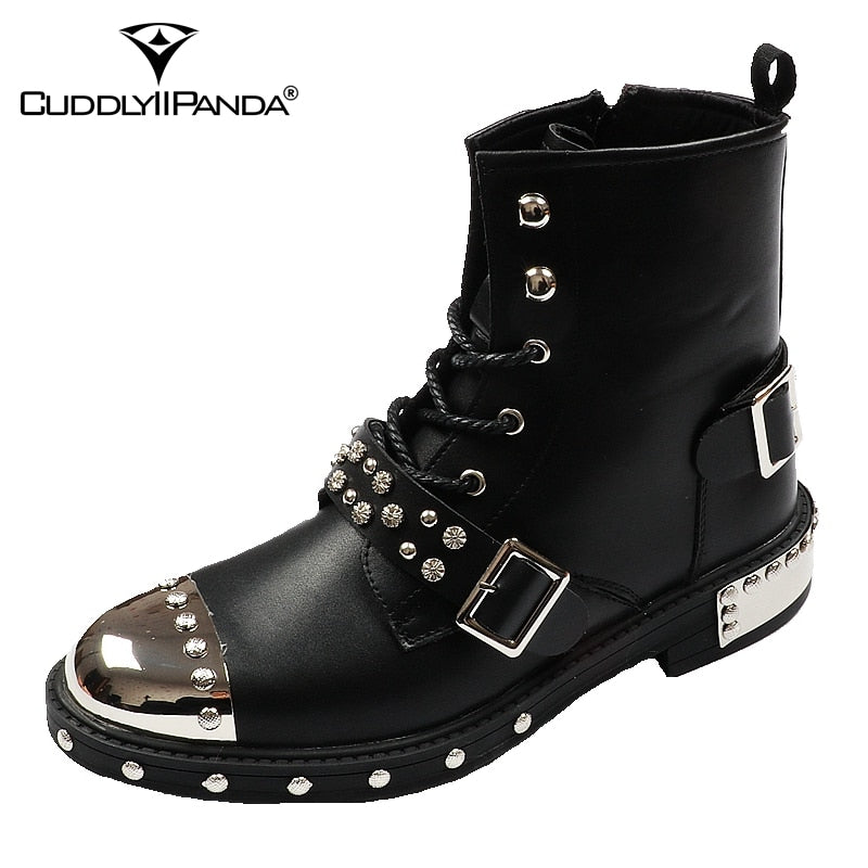 Bottes Marque De Luxe Hommes Rivets Punk Bottes Printemps Automne Hommes Bottes En Métal High Top Hommes Sneakers - kadopascher.com